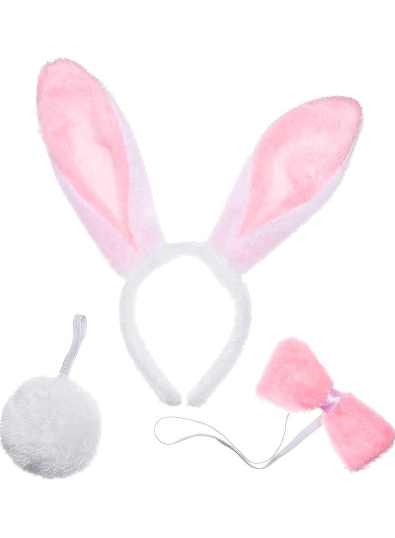 Plush Bunny Ears Headband Set - 3 Pcs Rabbit Ears, Bow Tie & Tail for Fun  Parties, Perfect for Adults & Kids Dress Up Accessories - Image 2