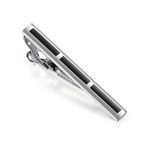UJOY Mens Tie Pin Bar Enamel Silver Classic Men's Fashion Accessories (Narrow) - Image 1
