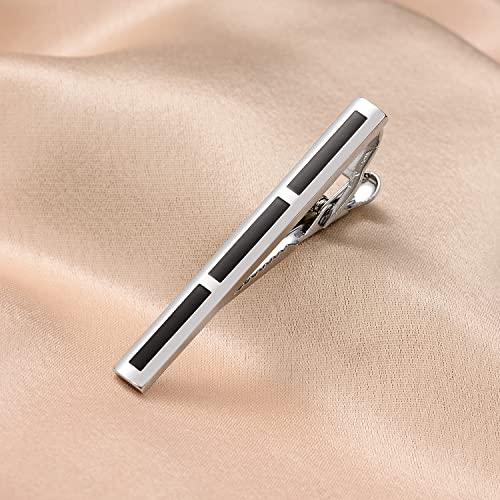 UJOY Mens Tie Pin Bar Enamel Silver Classic Men's Fashion Accessories (Narrow) - Image 2
