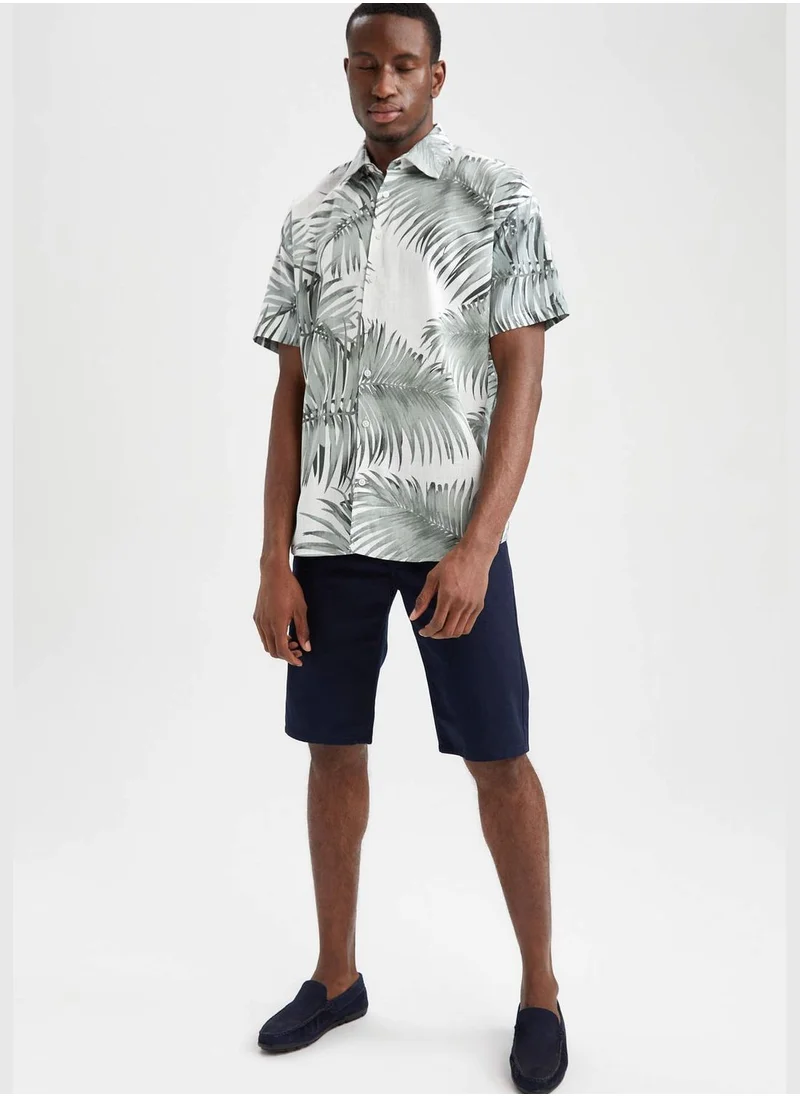 DeFacto Relax Fit Short Sleeve Palm Print Shirt