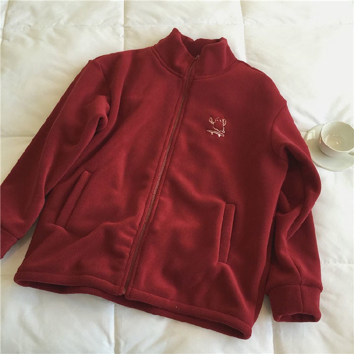 Winter Fuzzy Sherpa Fleece Jacket Womens 2024 Burgundy