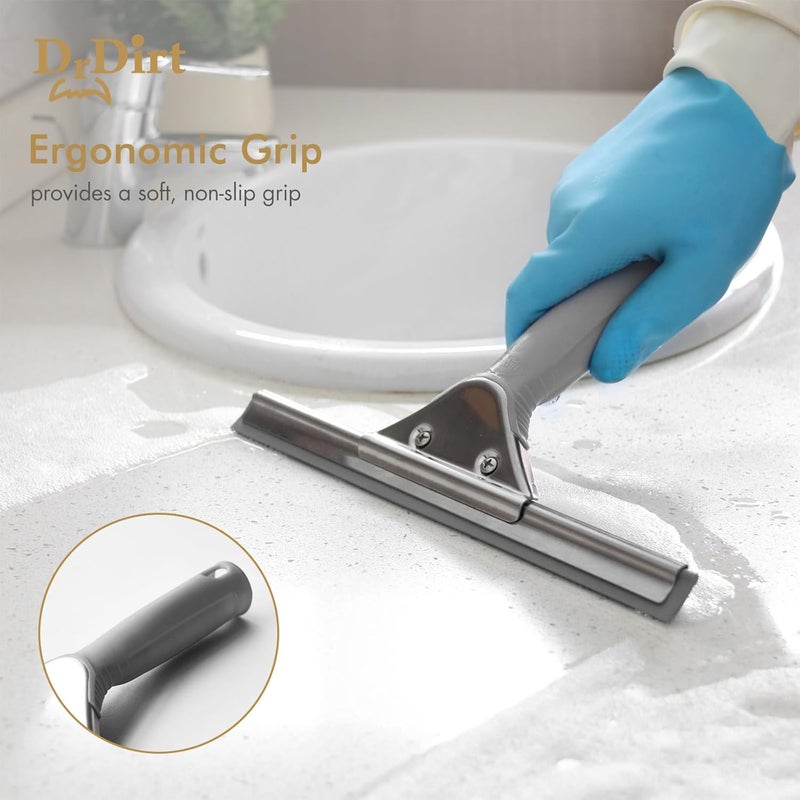 DrDirt 14inch Window Squeegee with Ergonomic Non-Slip Handle, Streak-Free Rubber Strip, Durable Stainless Steel Squeegee Head, Ideal for Home & Small Commercial Spaces - Image 3