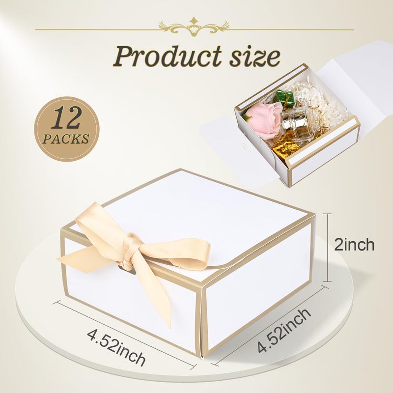 WLUSEAXI 12Pack Small Gift Boxes with Lids, 4.5''x4.5''x2'' Small Boxes for Gifts with Ribbons, White Gift Boxes for Present, Birthday, Valentine's Day, Mother's Day, Holiday - Image 3