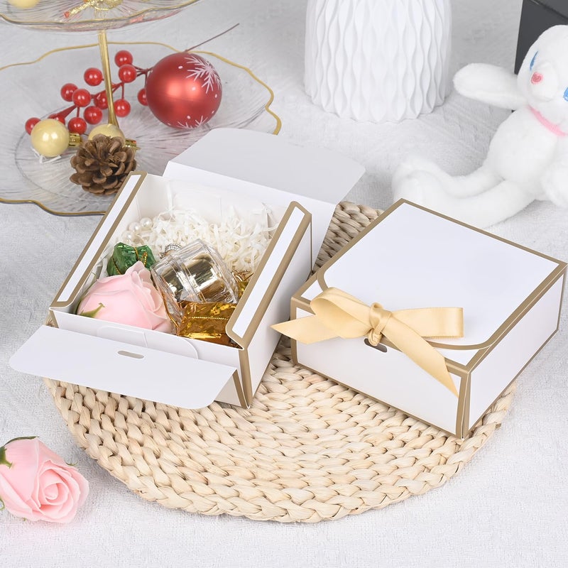 WLUSEAXI 12Pack Small Gift Boxes with Lids, 4.5''x4.5''x2'' Small Boxes for Gifts with Ribbons, White Gift Boxes for Present, Birthday, Valentine's Day, Mother's Day, Holiday - Image 2