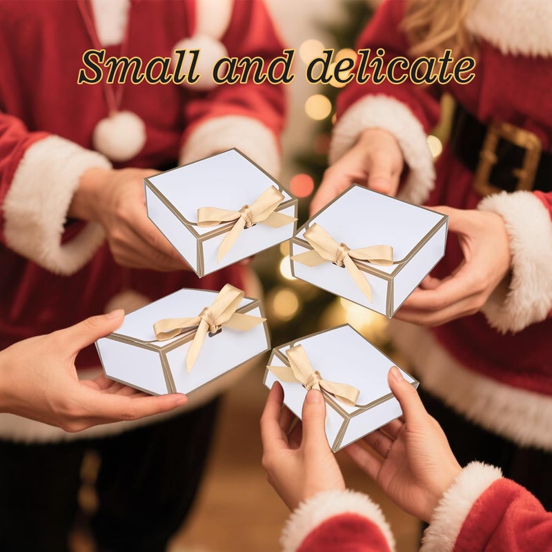WLUSEAXI 12Pack Small Gift Boxes with Lids, 4.5''x4.5''x2'' Small Boxes for Gifts with Ribbons, White Gift Boxes for Present, Birthday, Valentine's Day, Mother's Day, Holiday - Image 5