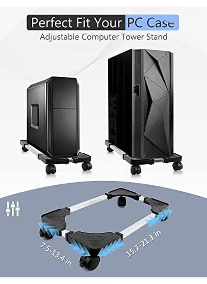 erorex - Computer Tower Stand Pc Stand Adjustable Mobile Cpu Stand With Rolling Wheels Pc Tower Stand For Floor Carpet Gaming Pc Case Pc Riser For Gamers And Students - Image 1