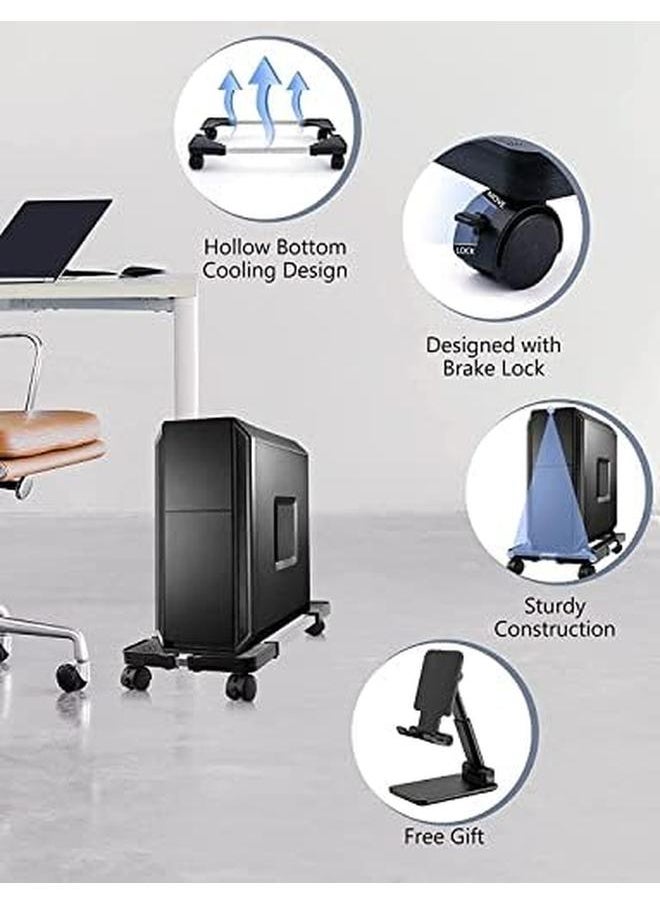 erorex - Computer Tower Stand Pc Stand Adjustable Mobile Cpu Stand With Rolling Wheels Pc Tower Stand For Floor Carpet Gaming Pc Case Pc Riser For Gamers And Students - Image 1