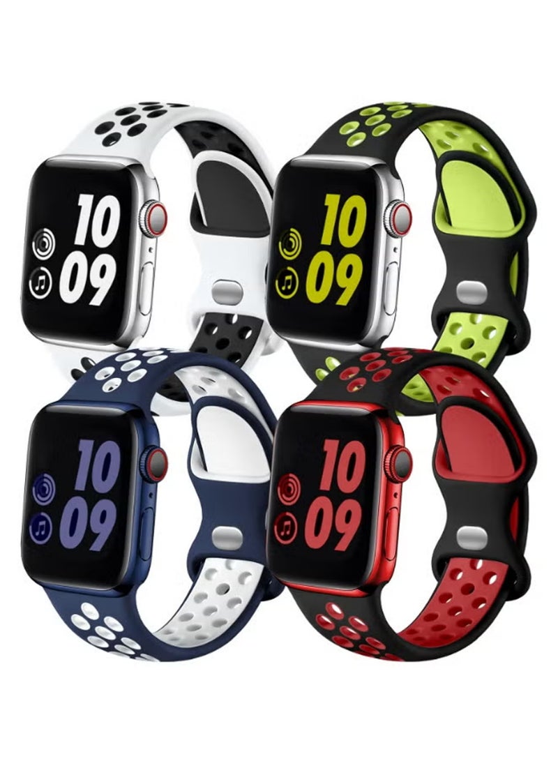 X-level 4 Pack for Apple Watch Band 49mm/45mm/44mm/42mm Silicone Sport Wristband Compatible with iWatch Series 8/Ultra/7/SE/6/5/4/3/2/8, Blue White/White Black/BlackRed/Black - Image 1
