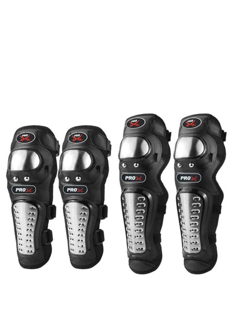 Pro Biker Metal Knee and Elbow Guards Motorcycle High Strength Protection Knee Elbow Pads Set for Scooters / Motorcycles