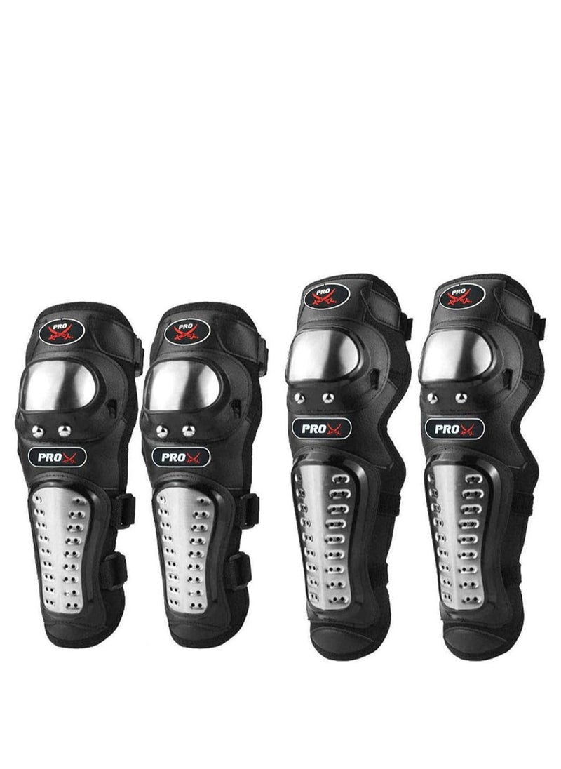 Pro Biker Metal Knee and Elbow Guards Motorcycle High Strength Protection Knee Elbow Pads Set for Scooters / Motorcycles