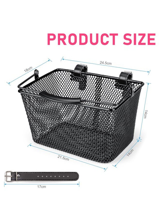 CXWXC Kids Bike Basket - Front Bicycle Bike Basket for Boys and Girls - Bike Baskets with Adjustable PU Straps, Suitable for Most Children's Bicycles and Kids Tricycles (Black) - Image 3