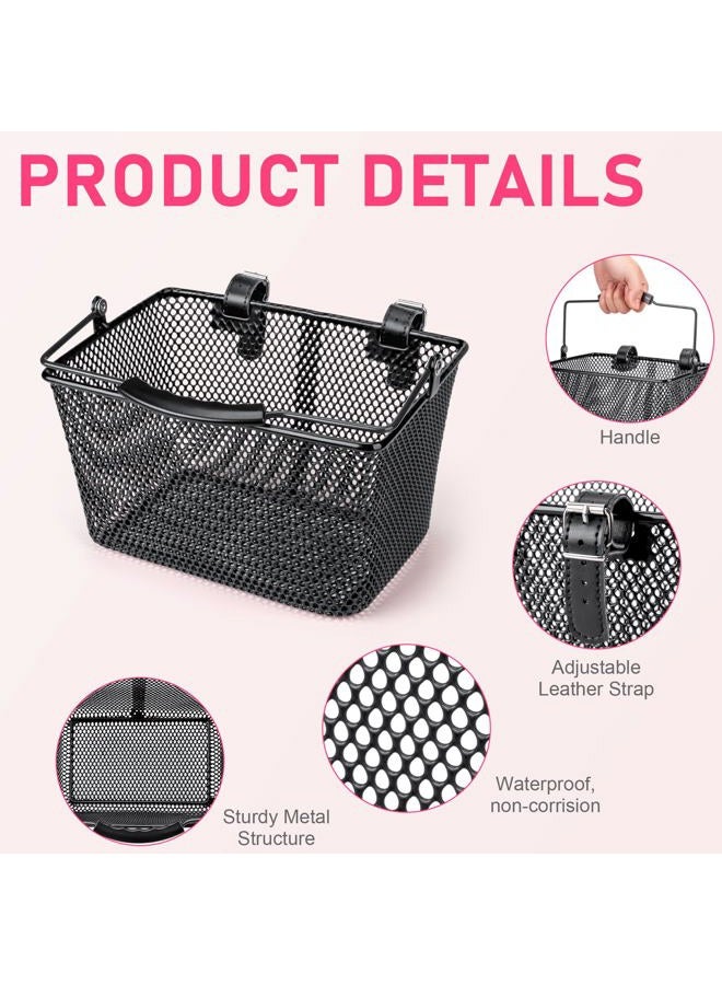 CXWXC Kids Bike Basket - Front Bicycle Bike Basket for Boys and Girls - Bike Baskets with Adjustable PU Straps, Suitable for Most Children's Bicycles and Kids Tricycles (Black) - Image 5