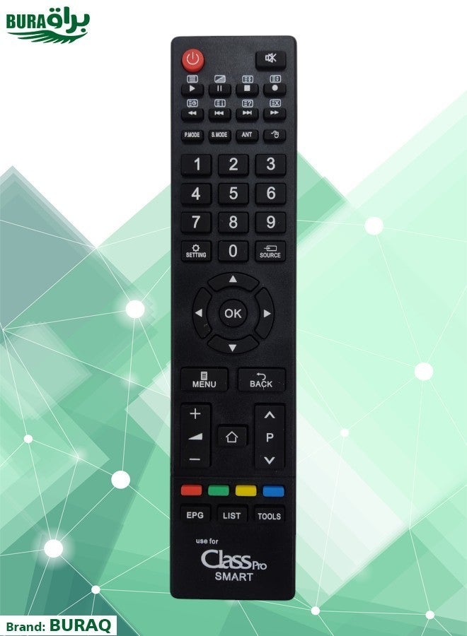BURAQ Class Pro Smart TV Remote - Replacement Remote Control Compatible For Class Pro Smart TV LCD LEDs - Black