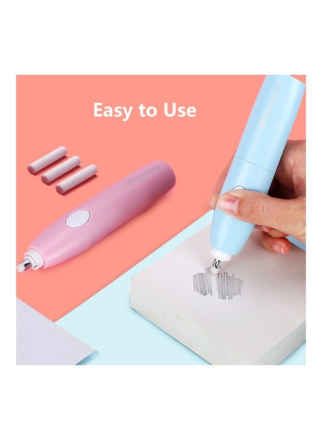 NIBEMINENT 3-Piece Electric Pencil Sharpener With Eraser And Vacuum Cleaner Set Blue - Image 4