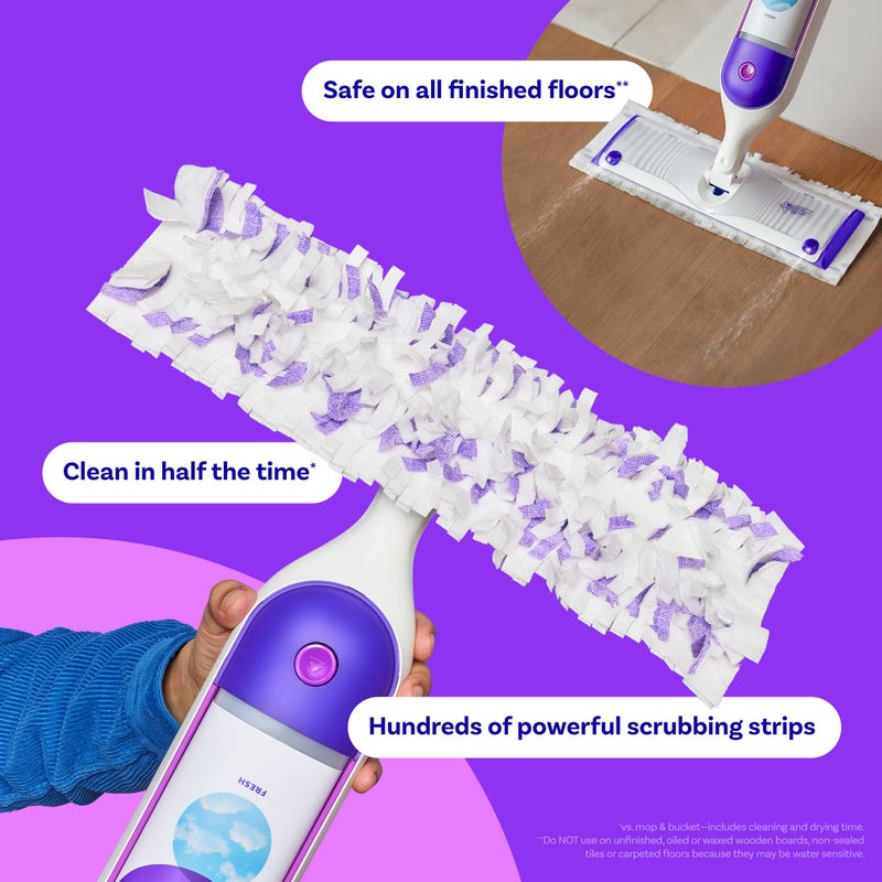 Swiffer Power Mop Refill Pack, Floor Cleaner for Mopping Tile, Vinyl, Laminate, Wood in Home, Bathroom, Kitchen, All Purpose Multi-Surface Cleaning, 5 Pads + 1 Lavender Solution - Image 2