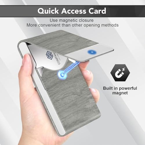 DMFLY Business Card Holder with Ultra Slim Design, Business Card Case with Premium PU Leather, Suit Pocket Metal Card Holder for Women/Men, Magnetic Closure Quick Access Cards - Image 4