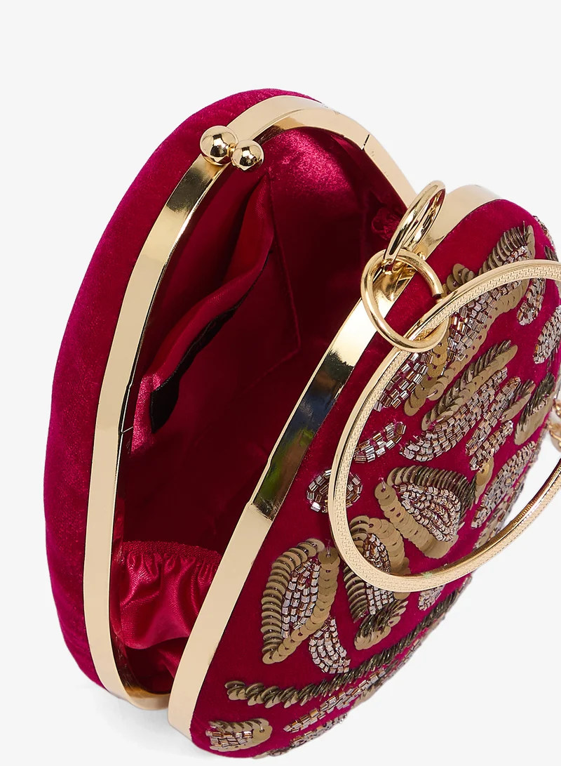 Khizana Burgandy Beaded Embroidered Detail Clutch for Women | Best Price UAE