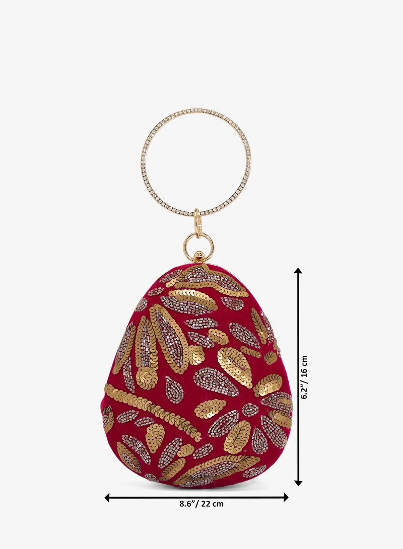 Khizana Burgandy Beaded Embroidered Detail Clutch for Women | Best Price UAE