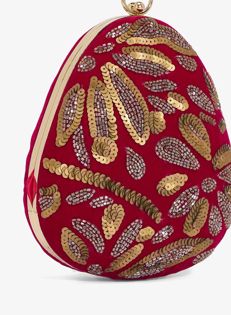 Khizana Burgandy Beaded Embroidered Detail Clutch for Women | Best Price UAE