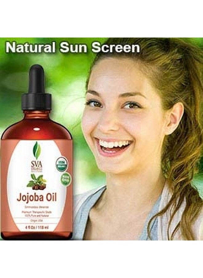 SVA Organics - Jojoba Oil Organic Cold Pressed USDA Certified with Dropper 4 Oz Pure Cold Pressed Unrefined Carrier Oil for Skin Hair Face Massage Nails - Image 1