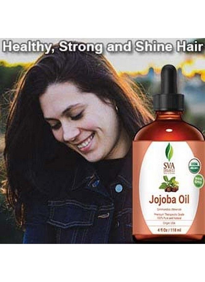 SVA Organics - Jojoba Oil Organic Cold Pressed USDA Certified with Dropper 4 Oz Pure Cold Pressed Unrefined Carrier Oil for Skin Hair Face Massage Nails - Image 1