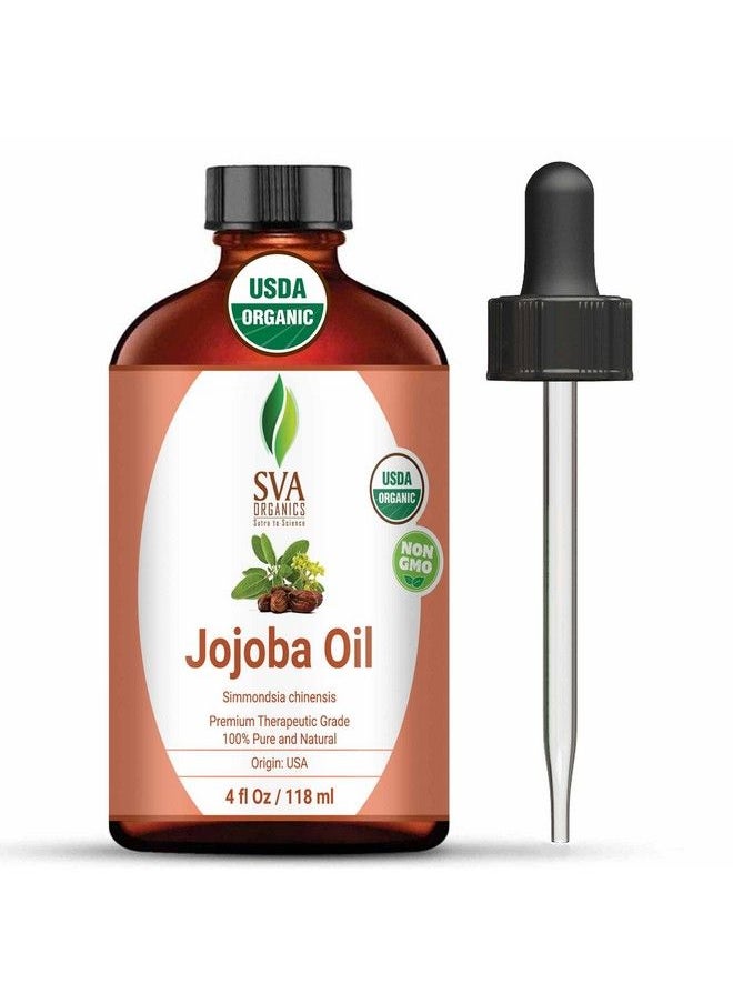 SVA Organics - Jojoba Oil Organic Cold Pressed USDA Certified with Dropper 4 Oz Pure Cold Pressed Unrefined Carrier Oil for Skin Hair Face Massage Nails - Image 1