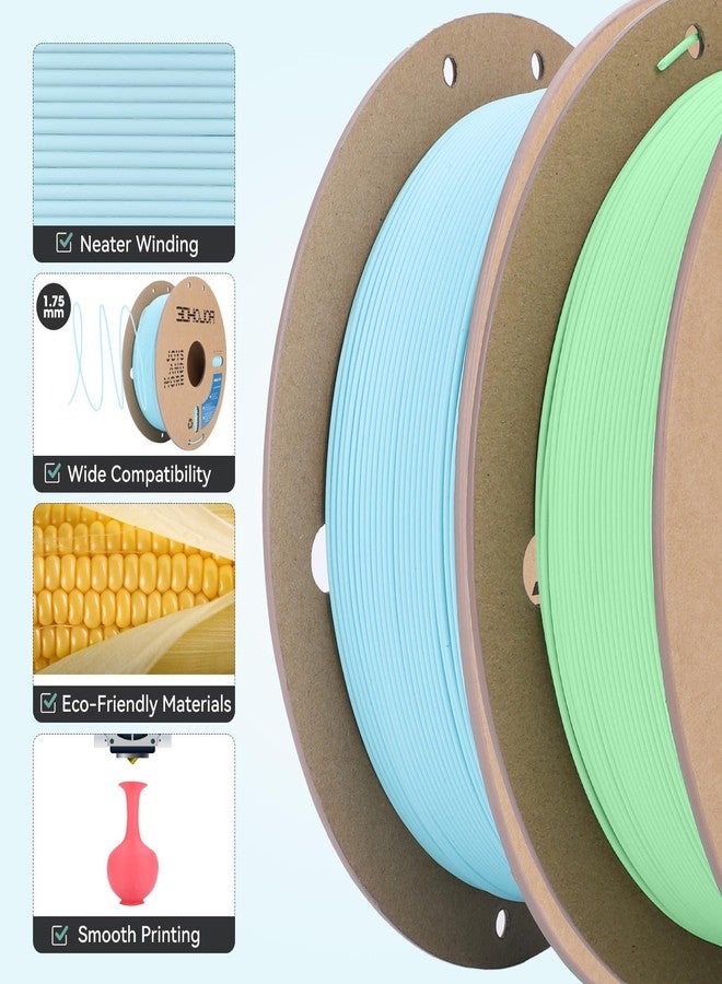 3DHoJor Matte PLA Filament 1.75mm, Upgrade Matte 3D Printer PLA Filament, 1KG*2 Bundle Cardboard Spool 3D Printing Filament for 3D Printers(Matte Green+Blue 2Pack) - Image 4