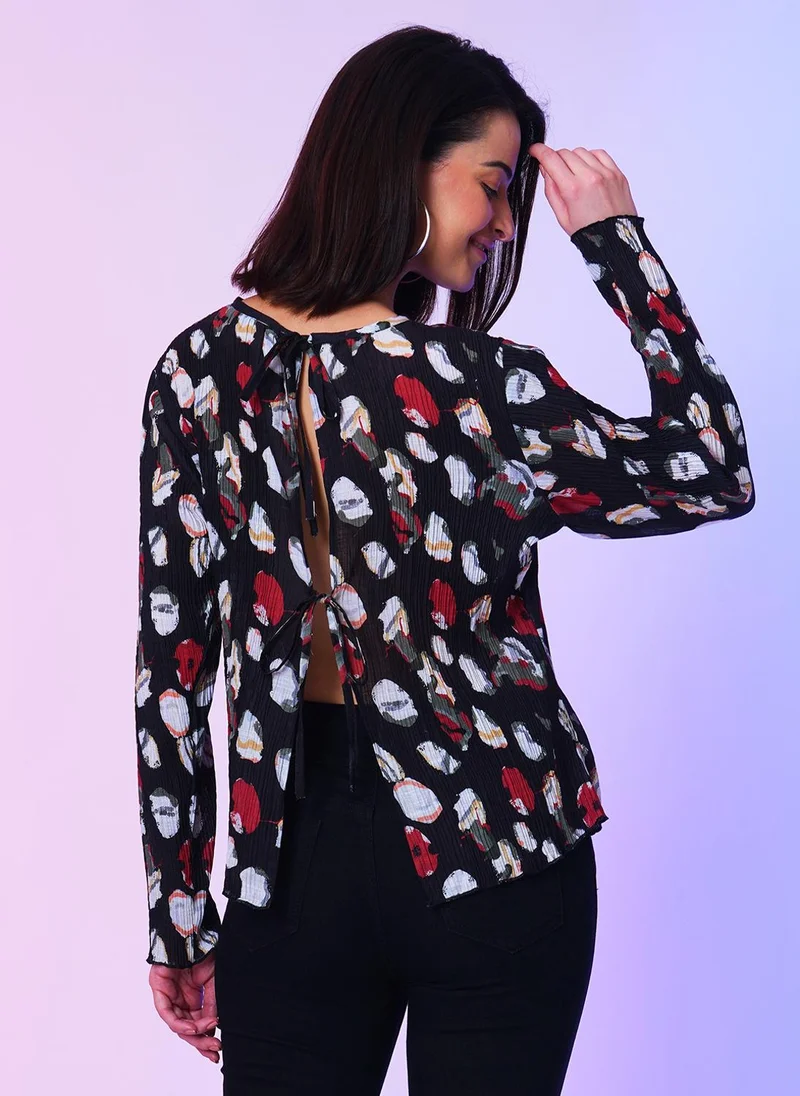 globus Globus Women Round Neck Long Sleeves Conversational Print Regular Party Top