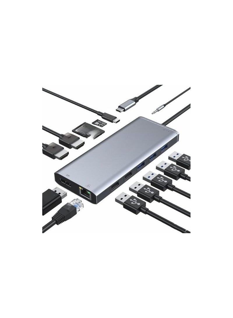 USB-C Docking Station Dual Monitor HDMI Hub – Multiport Adapter with Ethernet, USB 3.0 & Audio for Laptops 