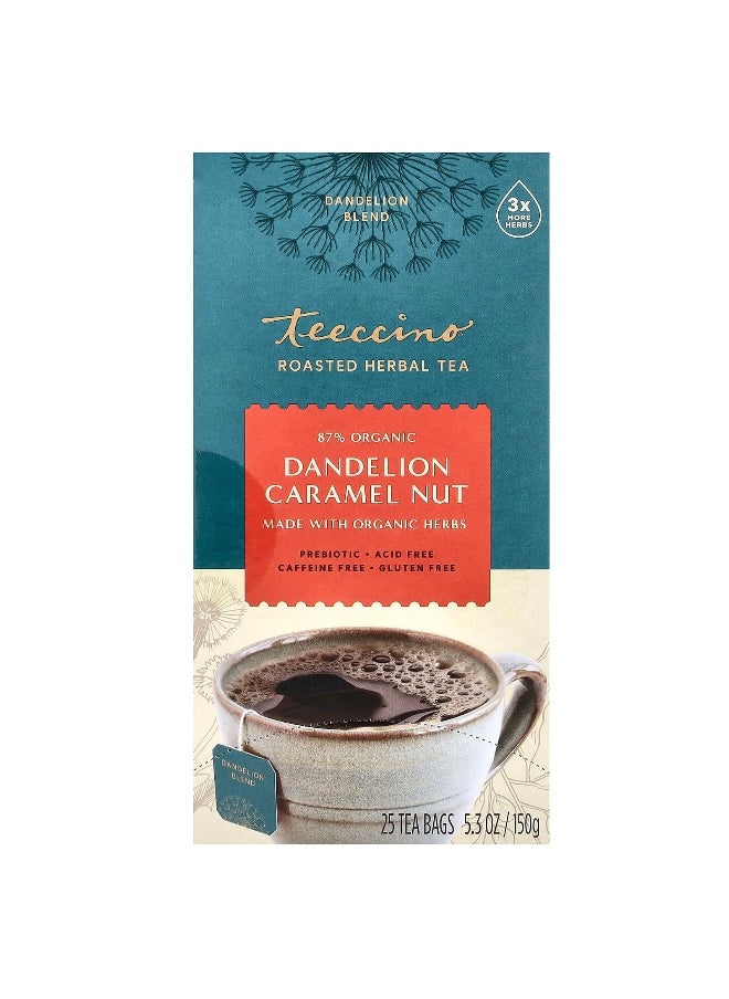 teeccino - Teeccino, Roasted Herbal Tea, Dandelion Caramel Nut, Caffeine Free, 25 Tea Bags, 5.3 oz (150 g) - Image 1