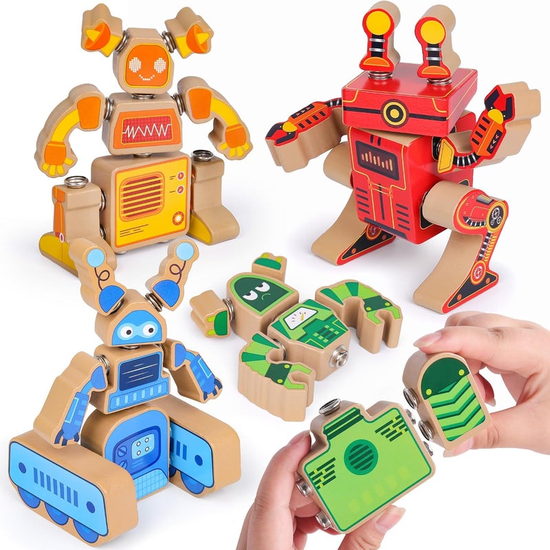 Wooden Robot Building Block Set for 3 4 5 Years Old Kids | Snap Together Robot Builders, STEM Take Apart Robot Playset, Fine Motor Skill Educational Learning Toy - Image 1