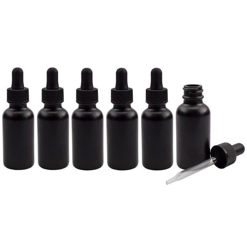 Cornucopia Brands Cornucopia 1oz Black Coated Glass UV Resistant Eye Dropper Bottles (6 pack), UV Safe Bottles for Essential Oils and Aromatherapy - Image 1