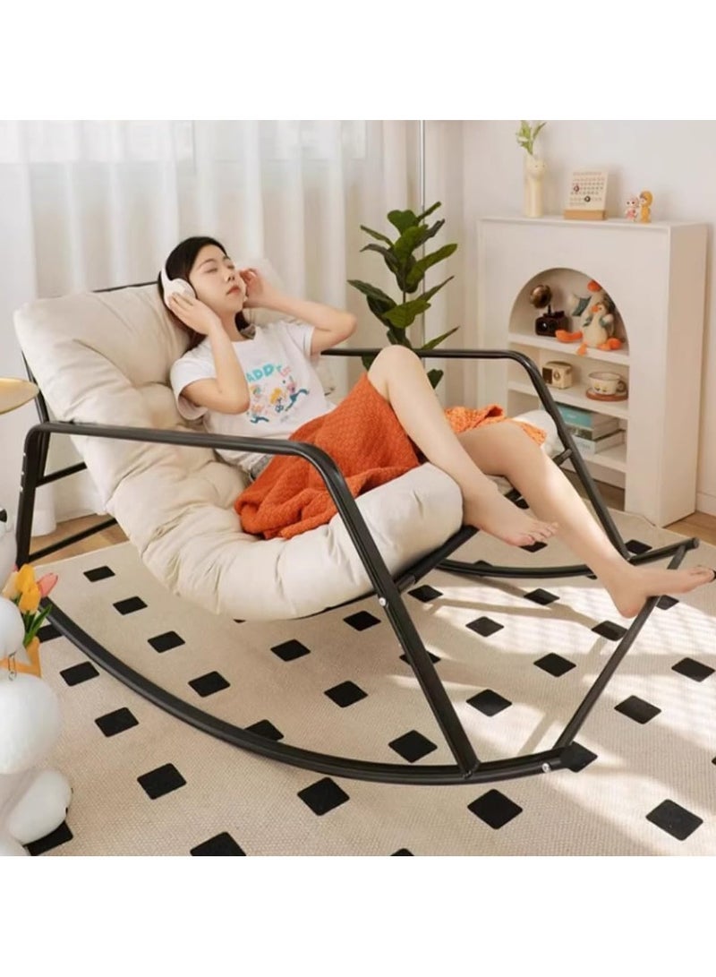 YQbest Upholstered Rocking Chair Oversized, Indoor Rocker Chair with Footrest and Detachable Padded Cushion&Metal Frame,Floor Chair Lazy Sofa Chair Lounge Chair for Balcony,Garden,Backyard,Beige  - Image 1
