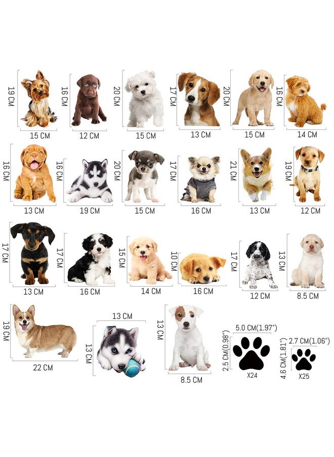 Tenare - 109 Pieces Dogs And Paws Wall Decals Realistic 3D Dog Stickers Dog Prints Decals Paws Vinyl Wall Stickers For Kids Boy Girl Baby Bedroom Living Room Bathroom Home Wall Diy Decor - Image 1