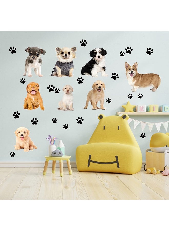 Tenare - 109 Pieces Dogs And Paws Wall Decals Realistic 3D Dog Stickers Dog Prints Decals Paws Vinyl Wall Stickers For Kids Boy Girl Baby Bedroom Living Room Bathroom Home Wall Diy Decor - Image 1