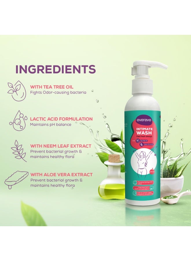 Evereve Intimate Wash For Women 200ml 3 In 1 No Odour Itching Or Irritation With Tea Tree Oil and Neem Maintains pH Balance Safe During Pregnancy and Periods Dermatologically Tested - Image 2