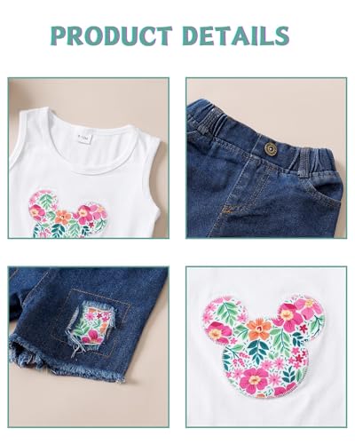 Mikrdoo 2 Years Old Baby Girl Clothes Tank Top Denim Short Set Spring Summer Outfits Baby Girls' Clothing for Toddler 2-3T, Colorful - Image 3