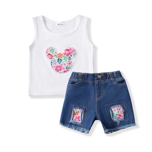 Mikrdoo 2 Years Old Baby Girl Clothes Tank Top Denim Short Set Spring Summer Outfits Baby Girls' Clothing for Toddler 2-3T, Colorful - Image 1