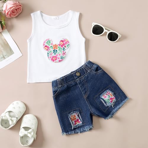 Mikrdoo 2 Years Old Baby Girl Clothes Tank Top Denim Short Set Spring Summer Outfits Baby Girls' Clothing for Toddler 2-3T, Colorful - Image 4
