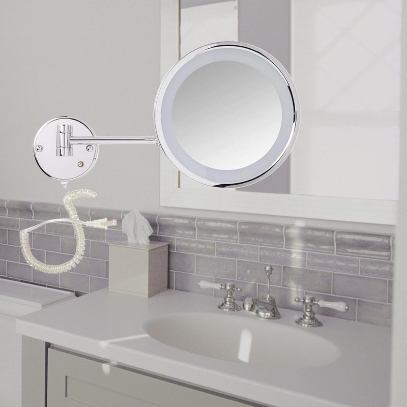 JERDON Lighted Makeup Mirror - Corded Wall Mount Magnifying Mirror with LED Lights - Polished Chrome Finish - 9.5-Inch Diameter - Model HL1016CL - Image 5