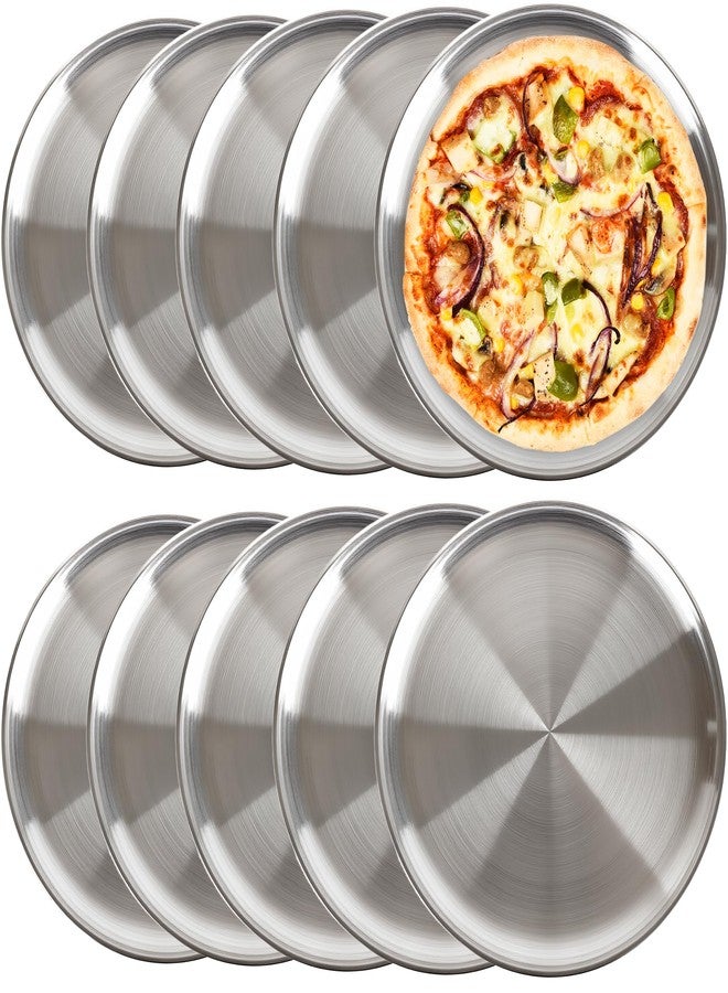 Norcoin 10 Pieces 12 Inch Pizza Pans Bulk Stainless Steel Pizza Pans Round Bakeware Oven Pizza Trays for Home Restaurant Kitchen Baking Roasting Healthy Rust Free Dishwasher Easy Clean - Image 1