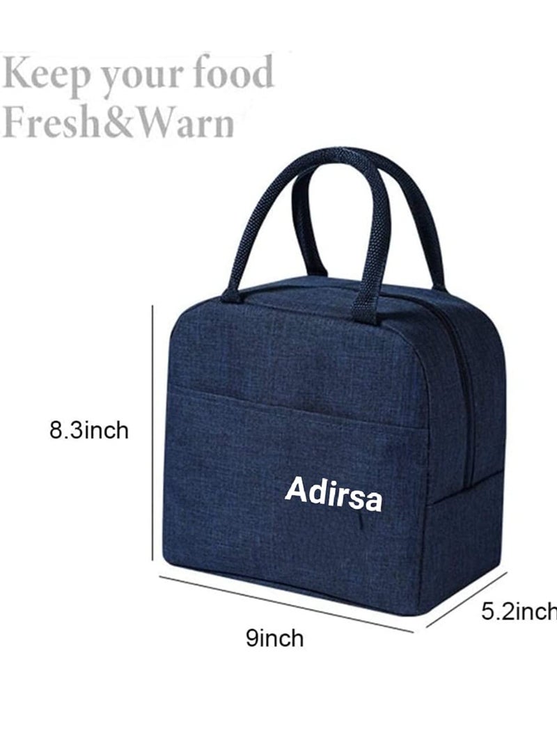ADIRSA Lb3003 Navy Blue Insulated Lunch Bag/Tiffin Bag For Women, Kids, School, Picnic, Work Carry Bag For Lunch Boxes (Canvas), 5 liter - Image 2