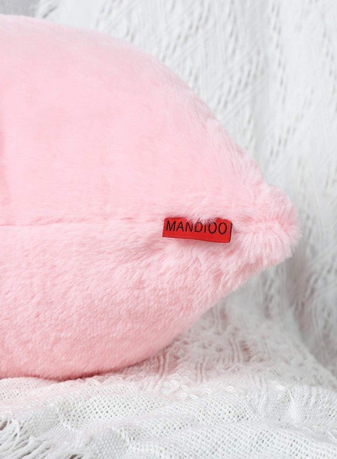 MANDIOO Pack of 2 Pink Faux Fur Fuzzy Cozy Soft Decorative Throw Pillow Covers Set Cushion Cases Pillowcases for Sofa Bedroom Car 16x16 Inches - Image 4