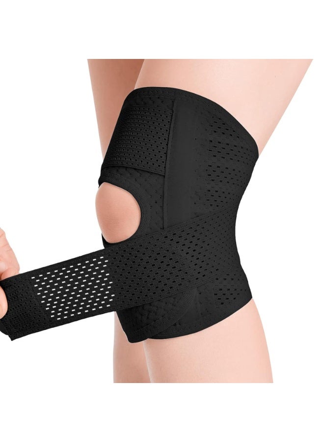 Knee Support Brace with Side Stabilizers, Adjustable Compression Band, Breathable Mesh Design for Sports Injuries, Black, 2 PCS (M - Fit for women) - Image 1