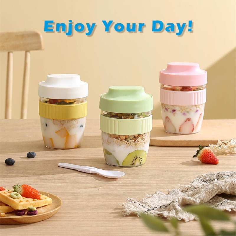 daasigwaa Breakfast On The Go Cups, Overnight Oats Containers With Lid And Folding Spoon, Take And Go Yogurt Cereal Snack Parfait Salad Containers For Lunch, Fruit & Vegetable Jar, 20 oz(Pink) - Image 2