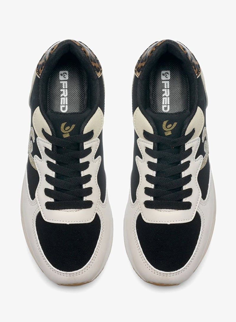 فريدي أحذية فريدي نسائية بيضاء وسوداء بنعل سميك وشعار لامع - Image 3