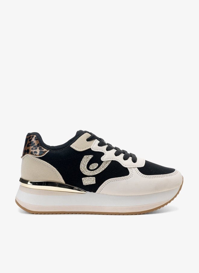 Freddy Women’s White & Black Sneakers – Chunky Sole Casual Shoes with Glitter Logo Detail - Image 1
