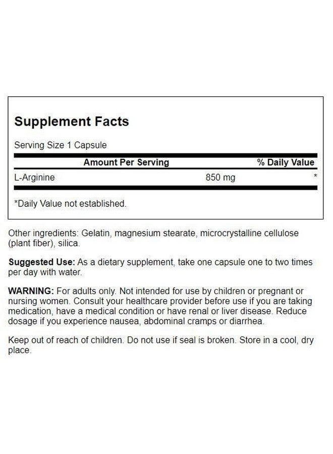 Swanson Amino Acid Super-Strength L-Arginine 850 Milligrams 90 Capsules - Image 2