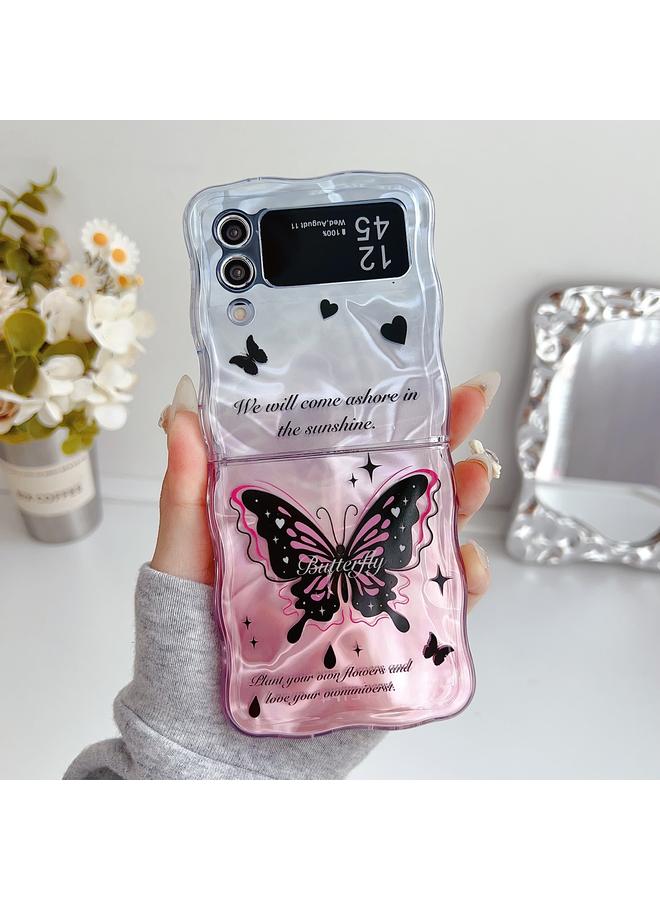 اس-توب جراب لهاتف Samsung Galaxy Z Flip3 5G بنمط موجة الماء ونمط الفراشة مع سوار - Image 1