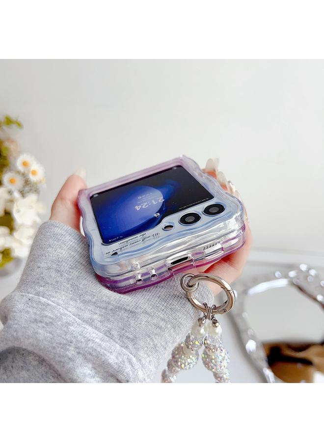 اس-توب جراب لهاتف Samsung Galaxy Z Flip3 5G بنمط موجة الماء ونمط الفراشة مع سوار - Image 4